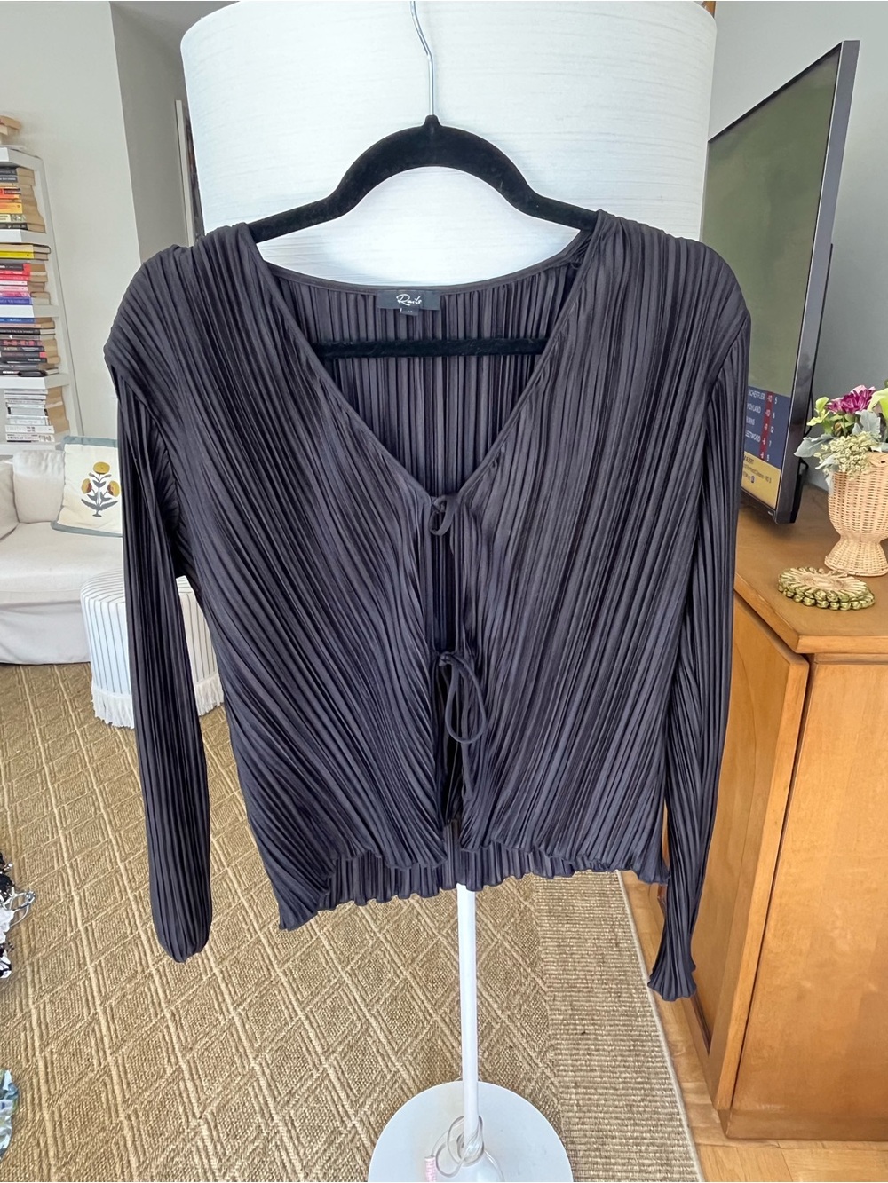 Rails Black Pleated Long-Sleeve Tie-Front Top